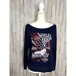 Harley-Davidson Women's Long Sleeve Graphic T-Shirt‎ Blue Size Large Casual